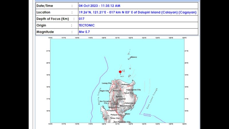 Calayan, Cagayan niyanig ng magnitude 5.7 na lindol