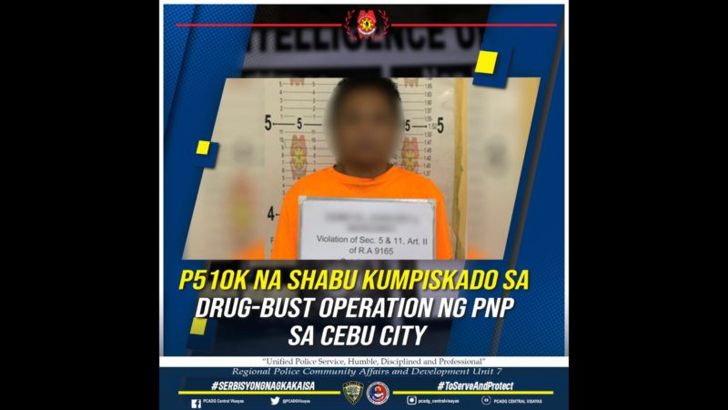 P510K na shabu kumpiskado sa drug-bust operation sa Cebu City