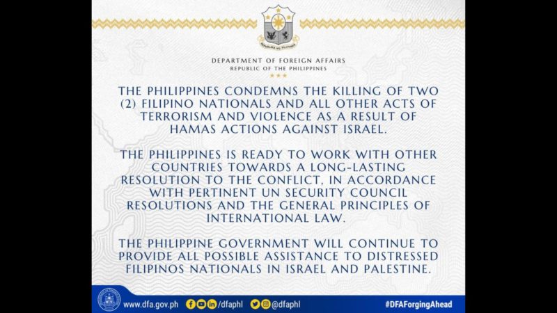 Pagkasawi ng dalawang Pinoy sa nagpapatuloy na tensyon sa Israel kinumpirma ng DFA