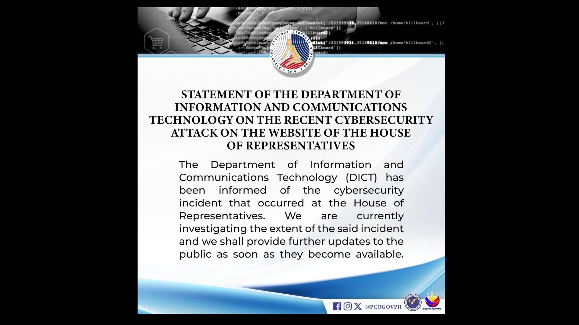 DICT iniimbestigahan na ang hacking incident sa website ng Kamara