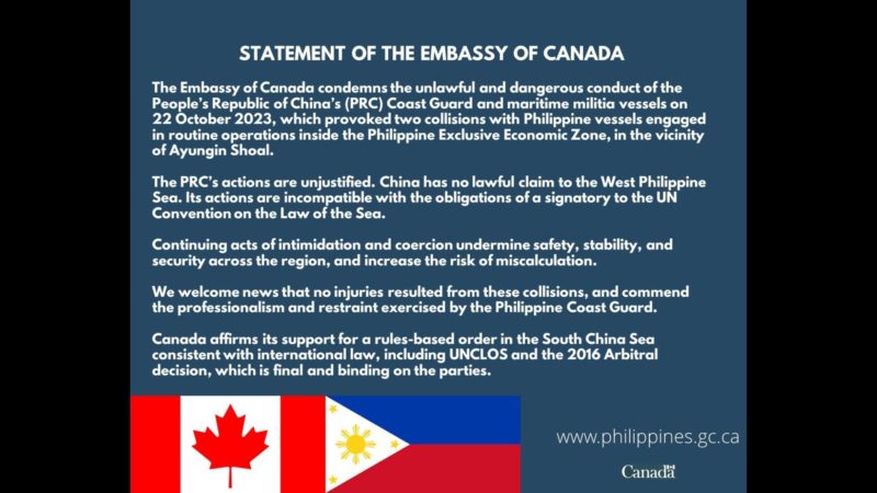 Canada kinondena ang panibagong hakbang ng China sa West PH Sea