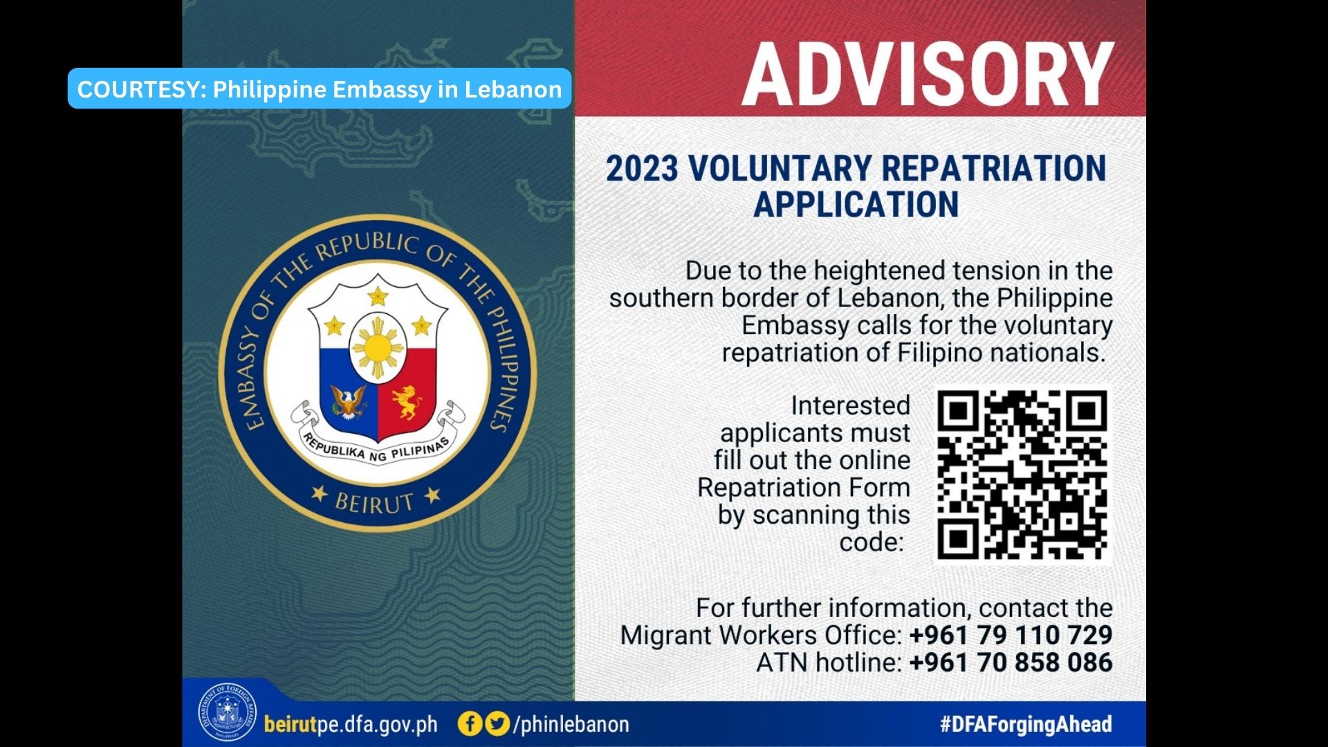 Alert Level 3 itinaas ng DFA sa Lebanon