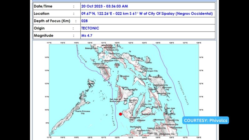 Negros Occidental niyanig ng magnitude 4.7 na lindol