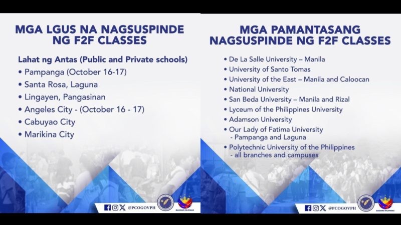 Ilang lugar nagdeklara ng suspensyon ng klase bukas, Oct. 16 dahil sa transport strike