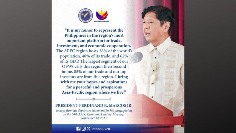 Pangulong Marcos bumiyahe patungong US para sa 30th APEC Economic Leaders’ Meeting