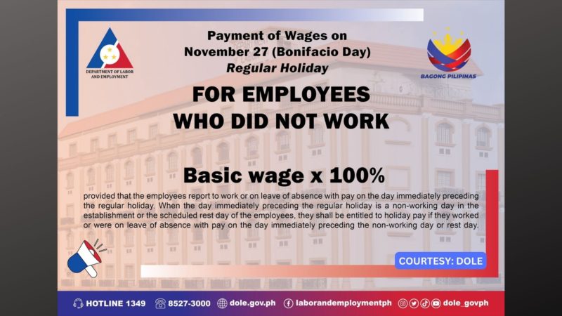 DOLE naglabas ng pay rules para sa holiday sa Nov. 27