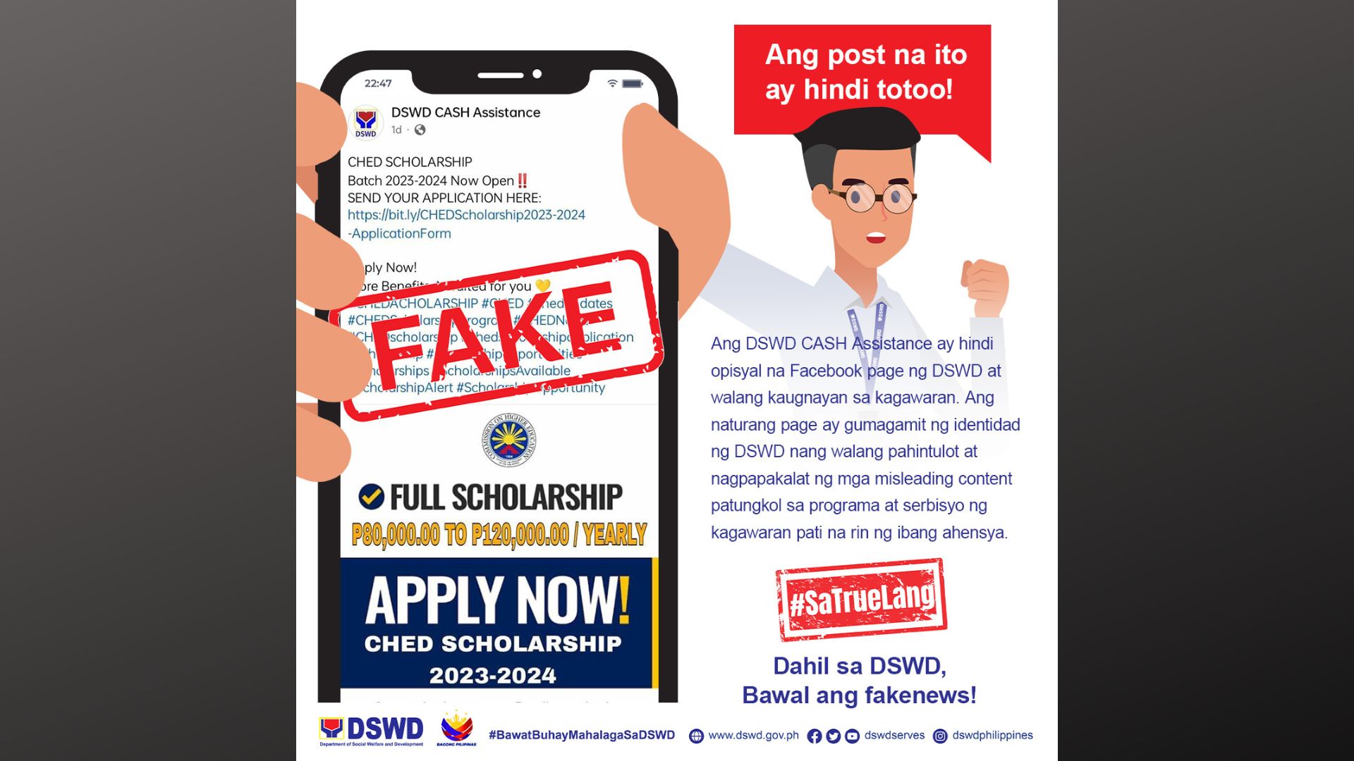 DSWD pinag-iingat ang publiko sa pekeng Facebook page na nag-aalok ng “full scholarship”