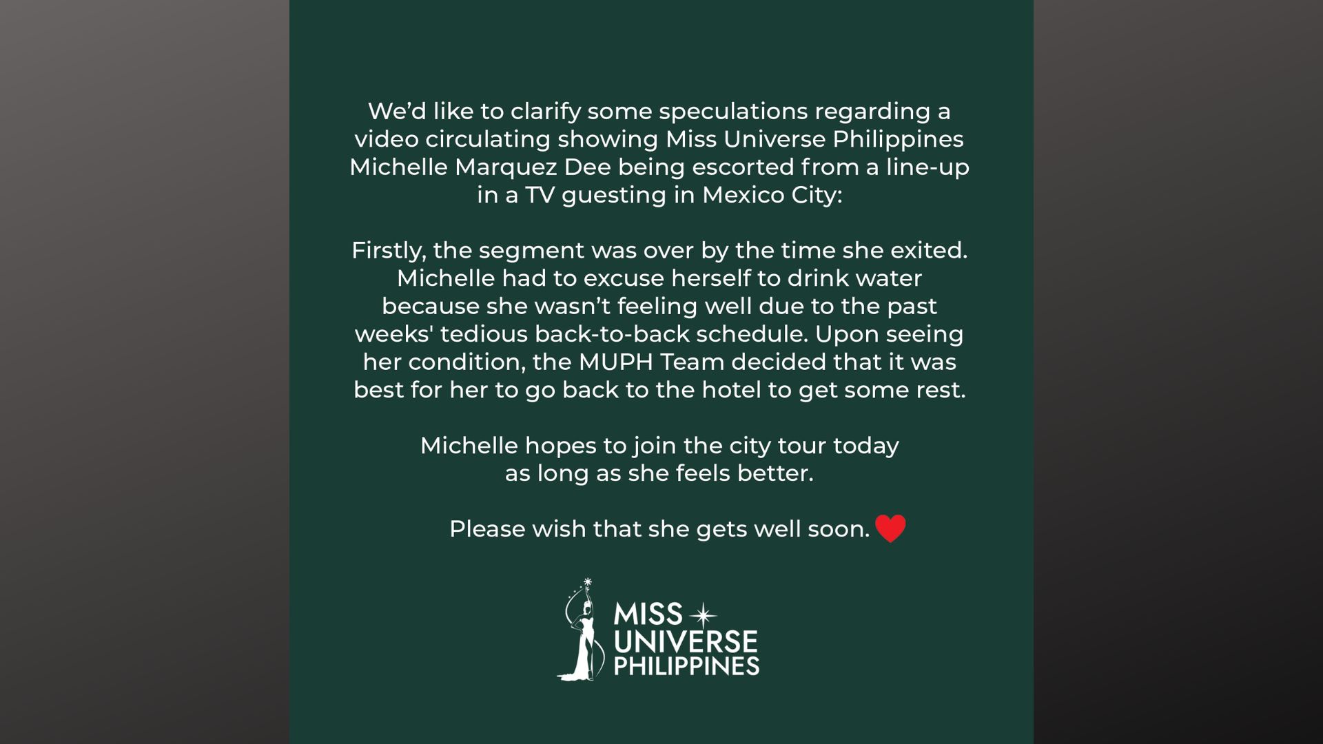Miss Universe PH nilinaw ang tungkol sa kumakalat na video na pag-pull out kay Michelle Dee sa isang TV show sa Mexico City