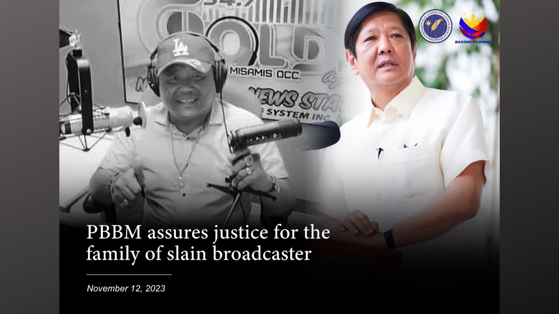 Pangulong Marcos tiniyak ang hustisya sa pagpatay sa radio broadcaster na si Juan Jumalon