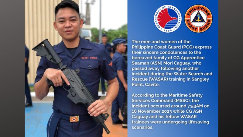 Coast Guard Apprentice Seaman pumanaw matapos sumailalim sa Water Search and Rescue training
