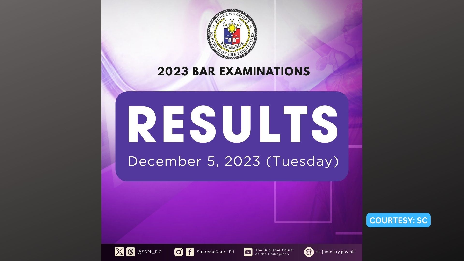 Resulta ng 2023 Bar Exams ilalabas sa Dec. 5