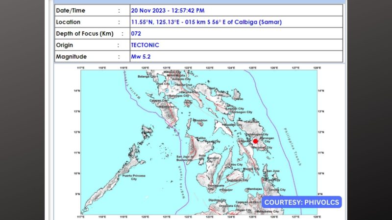 Caibiga, Samar niyanig ng magnitude 5.2 na lindol