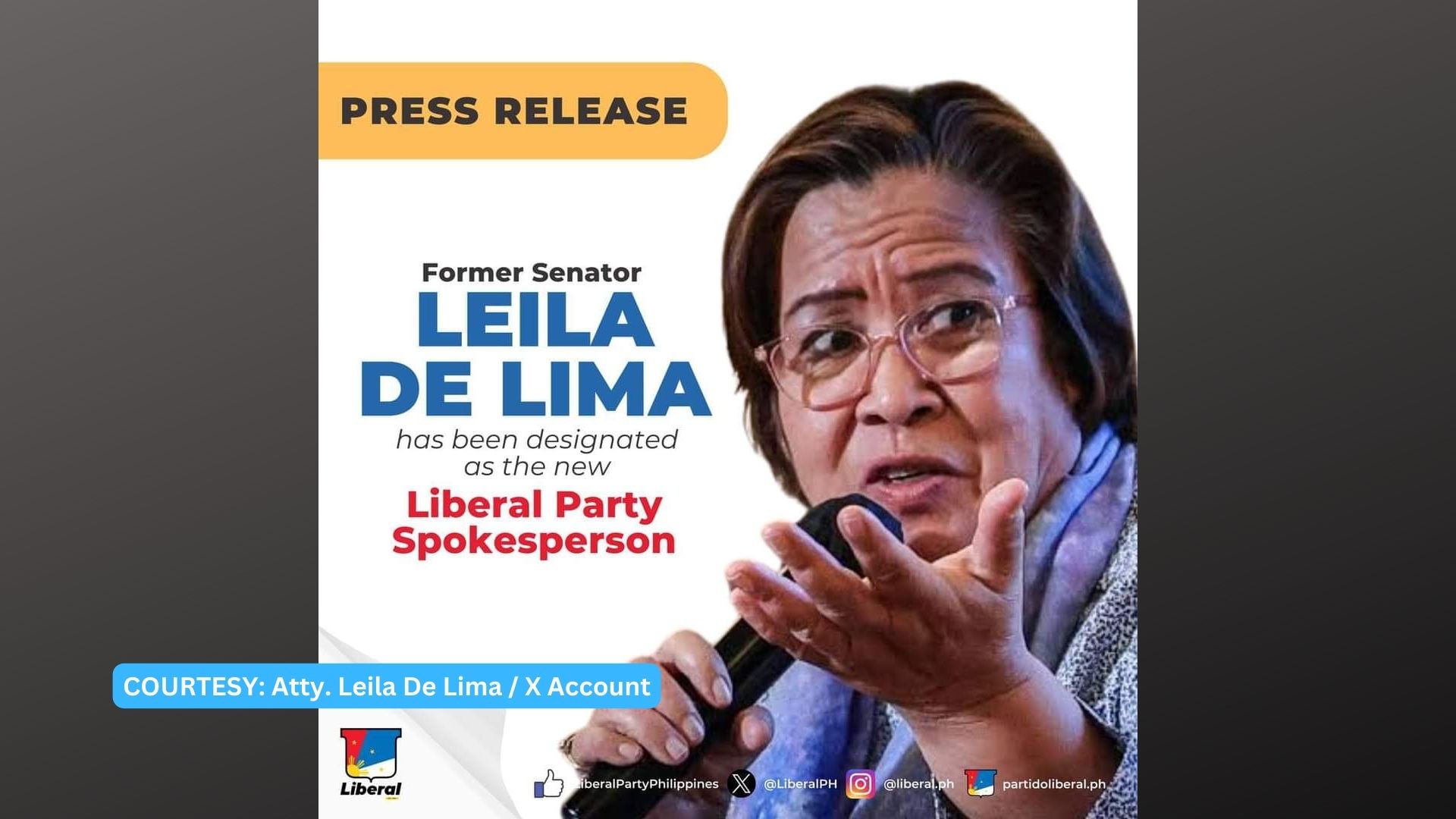 Leila de Lima bagong tagapagsalita ng Liberal Party