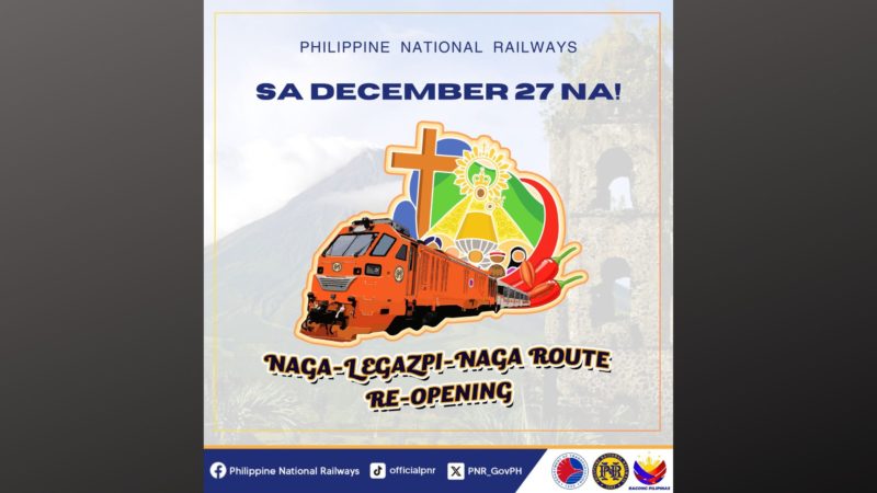 Biyaheng Naga-Legazpi-Naga ng PNR aarangkada na simula bukas