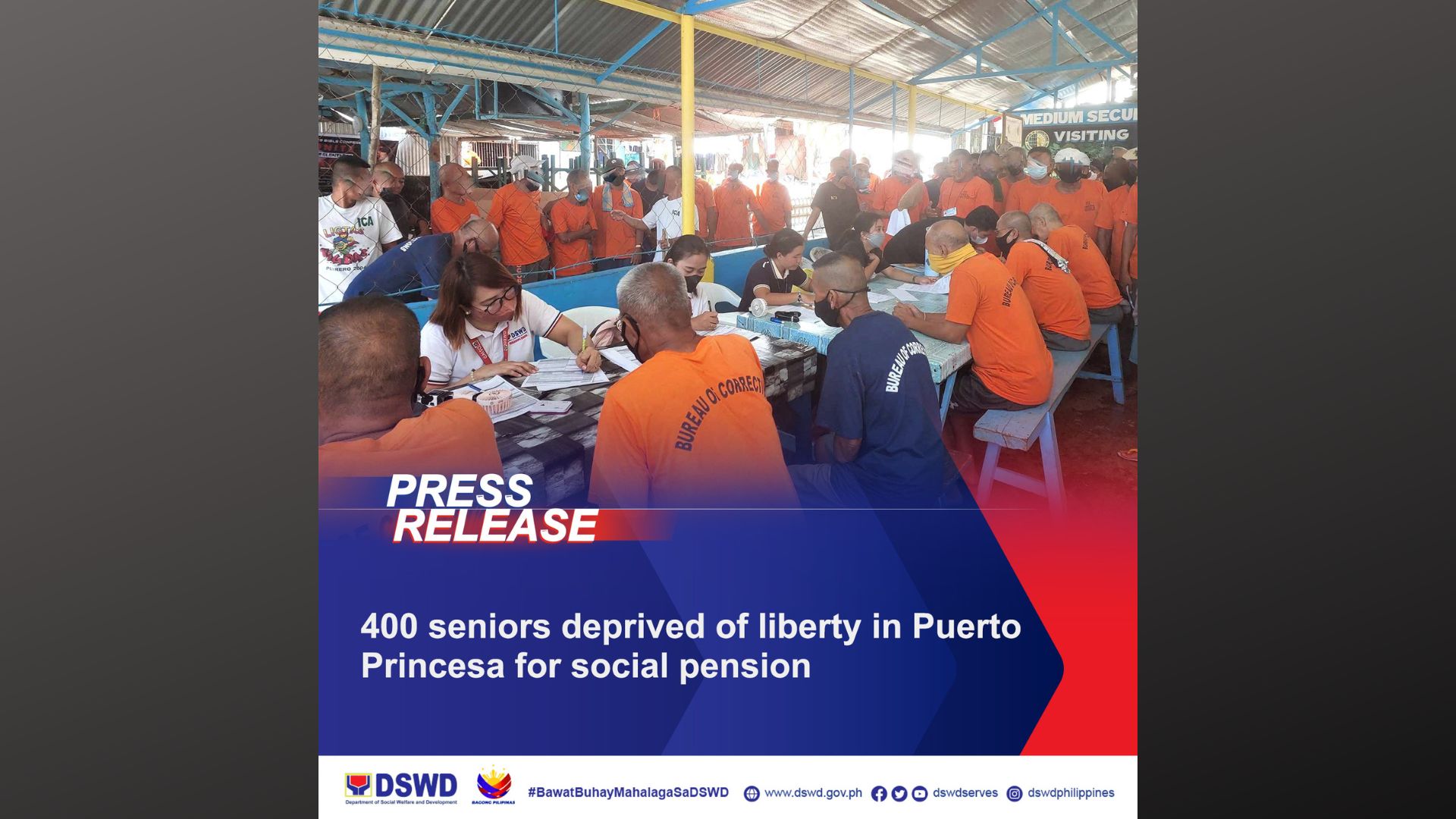 Mahigit 400 PDLs mula sa mga bilangguan sa Puerto Princesa City isinailalim sa assessment para sa social pension program ng DSWD