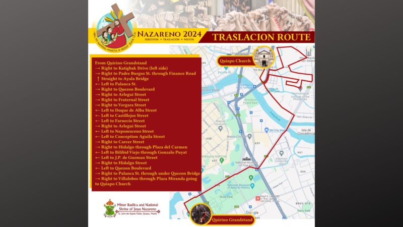 Ruta ng traslacion ng Itim na Nazareno inilabas na ng pamunuan ng Quiapo Church