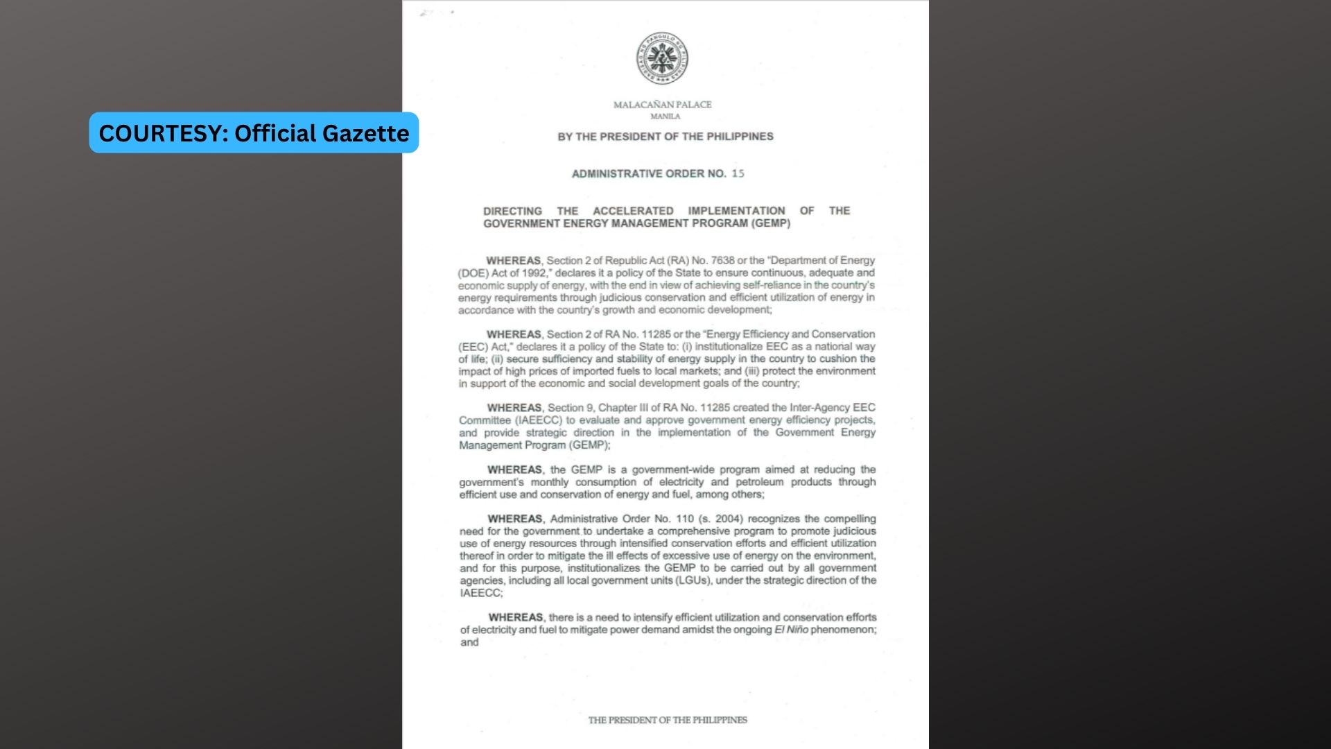 AO na nag-uutos ng pagpapatupad ng Government Energy Management Program nilagdaan ni Pang. Marcos