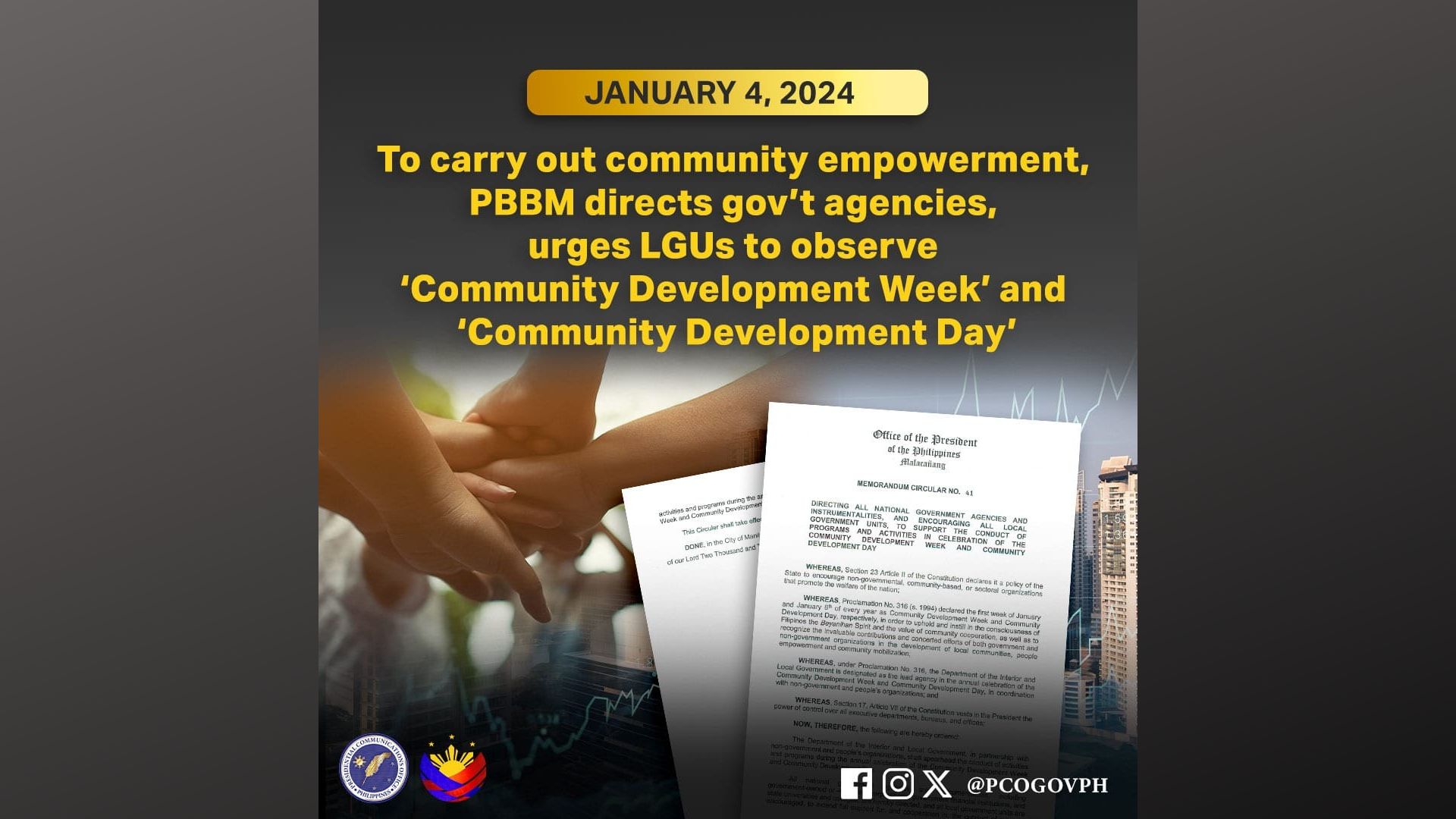 Pang. Marcos iniutos ang paggunita sa “Community Development Week” at “Community Development Day” kada taon