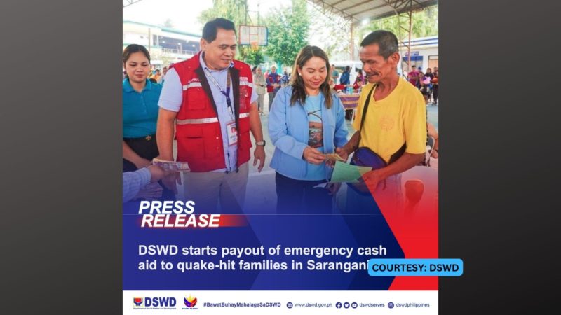 Mahigit 5,000 pamilya na naapektuhan ng lindol sa Sarangani Province tumanggap ng cash assistance mula sa DSWD