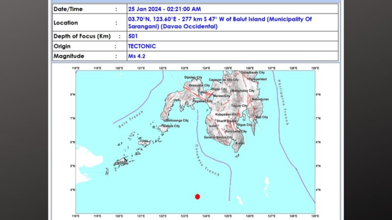 Balut Island sa Davao Occidental niyanig ng magnitude 4.2 na lindol