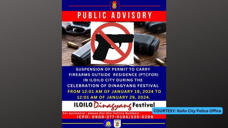 10-araw na Gun Ban ipatutupad sa Iloilo City para sa Dinagyang Festival