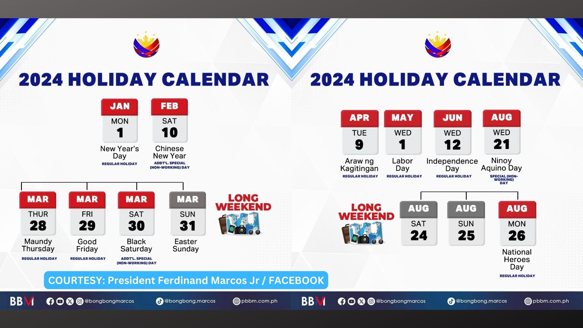 Holidays at long weekend sa 2024 inilabas ng Malakanyang News Flash