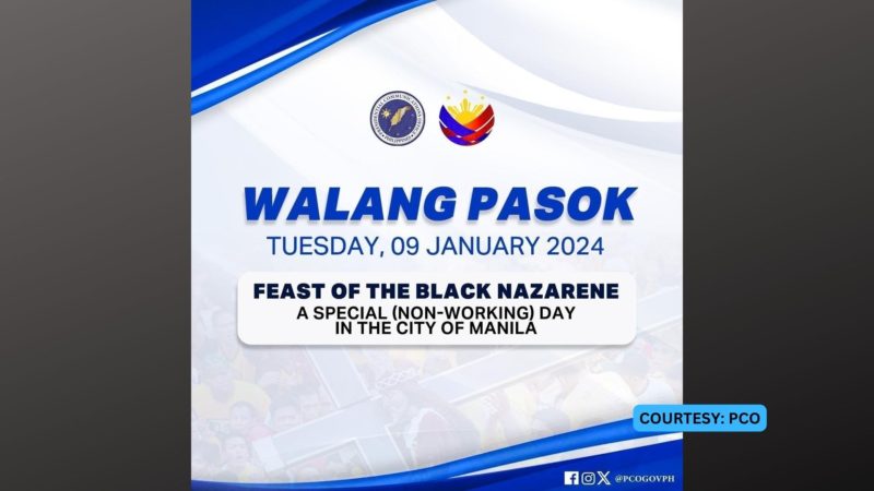 Jan. 9, 2024 idineklarang special non-working day sa Maynila para sa kapistahan ng Black Nazarene