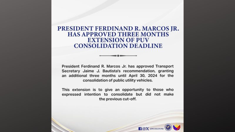 Deadline para sa PUV consolidation pinalawig ni Pang. Marcos hanggang Apr. 30, 2024
