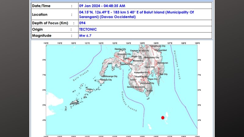 Davao Occidental niyanig ng magnitude 6.7 na lindol