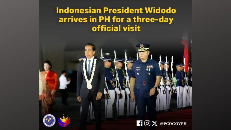 Indonesian Pres. Joko Widodo dumating sa bansa para sa tatlong araw na official visit