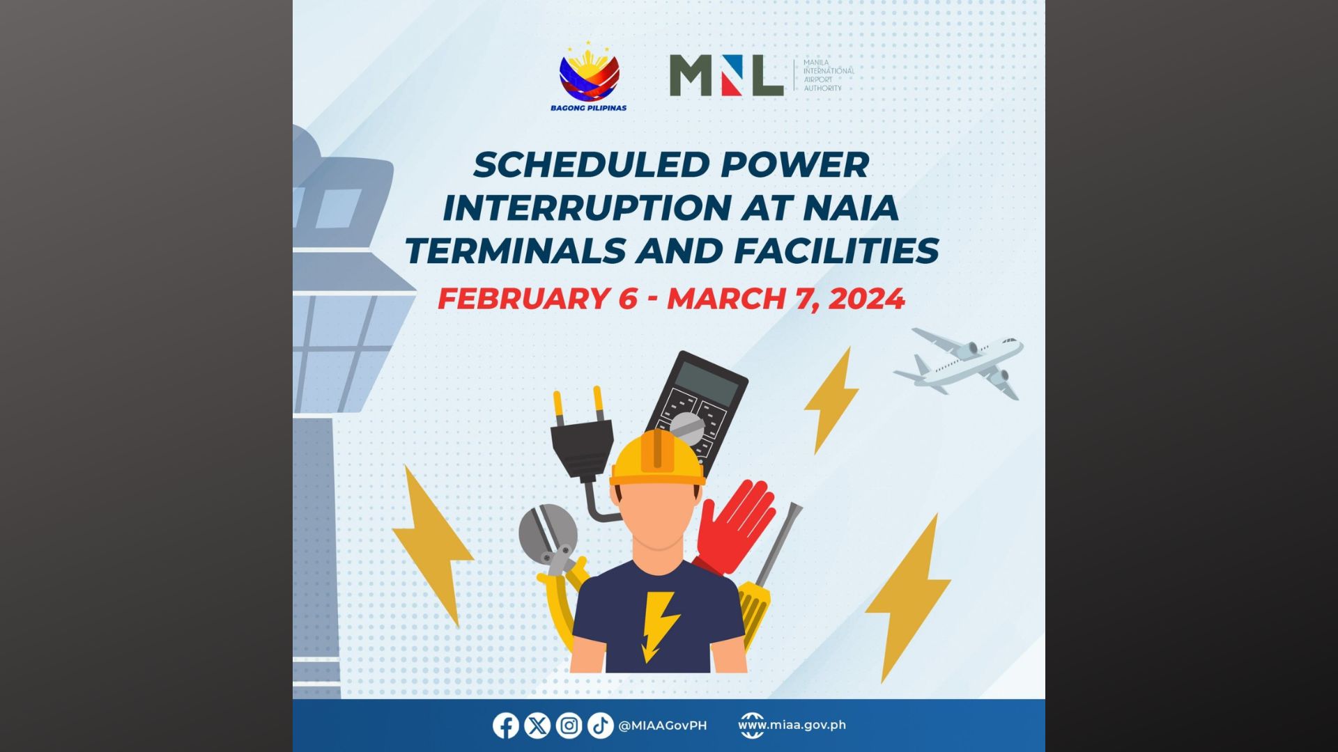 Electrical maintenance activities sa NAIA hindi makakaapekto sa mga biyahe ng eroplano