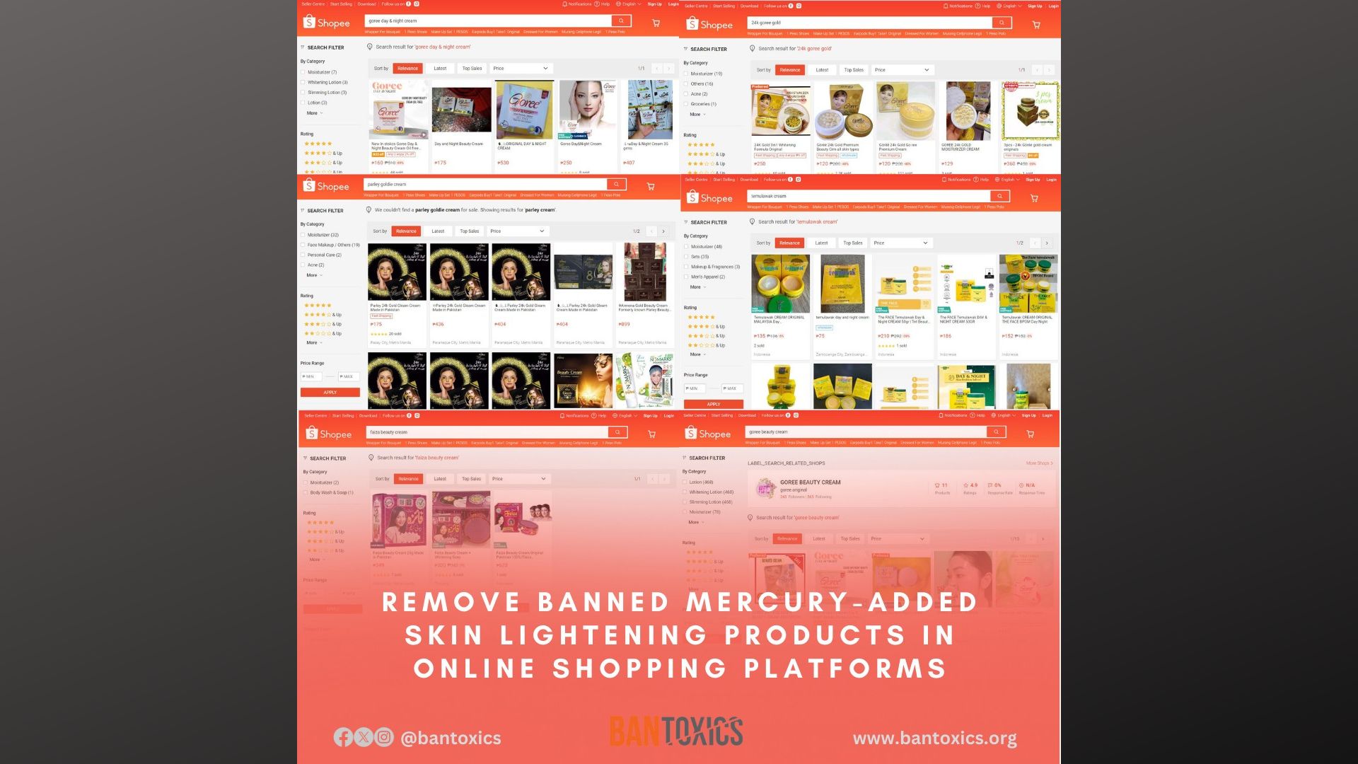 Skin lightening products na may taglay na mercury naglipana sa online shopping platforms ayon sa BAN Toxics