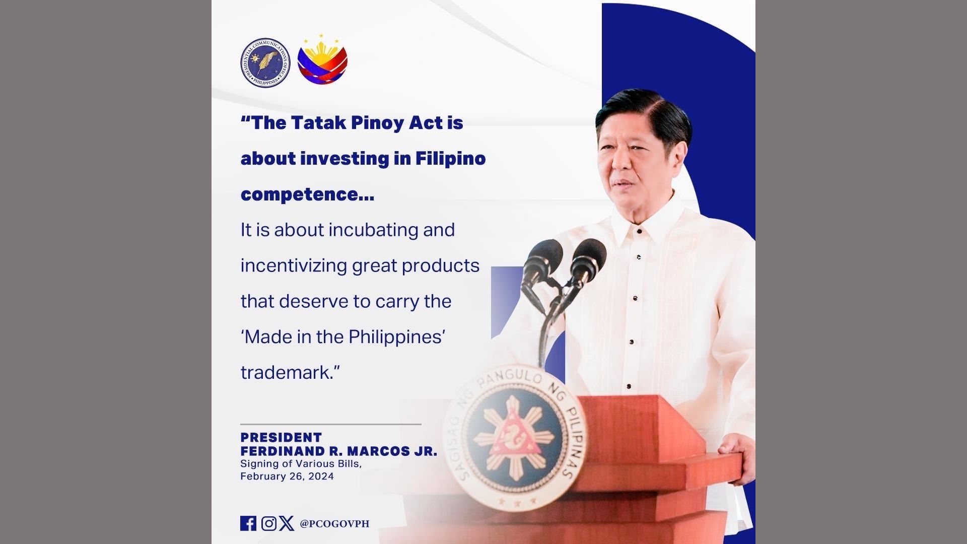 Tatak Pinoy Act nilagdaan ni Pang. Marcos bilang ganap na batas