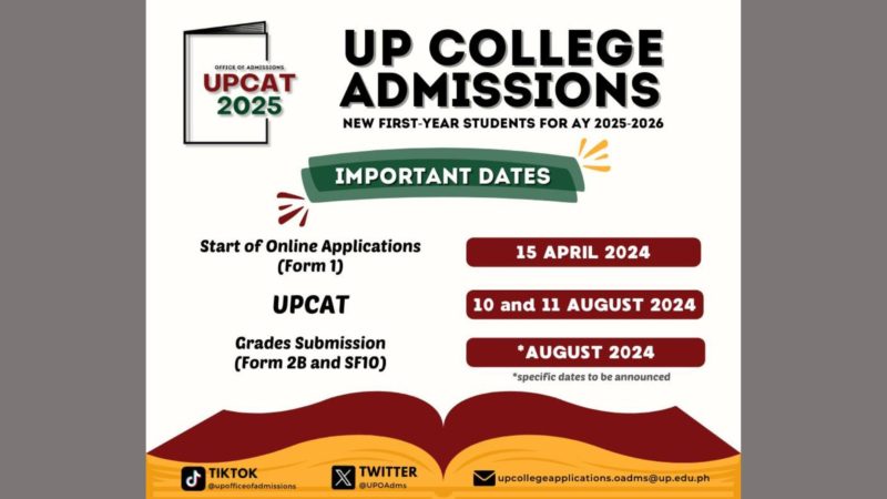 UPCAT para sa SY 2025-2026 itinakda sa Agosto