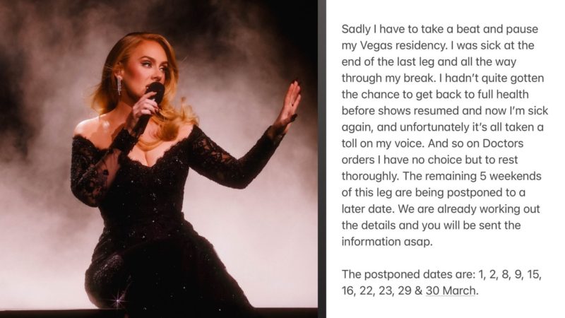 Adele kailangang sumailalim sa vocal rest, mga show sa Las Vegas suspendido muna