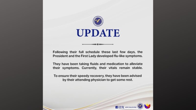 Pangulong Marcos at First Lady Liza Araneta Marcos nakaranas ng flu-like symptoms