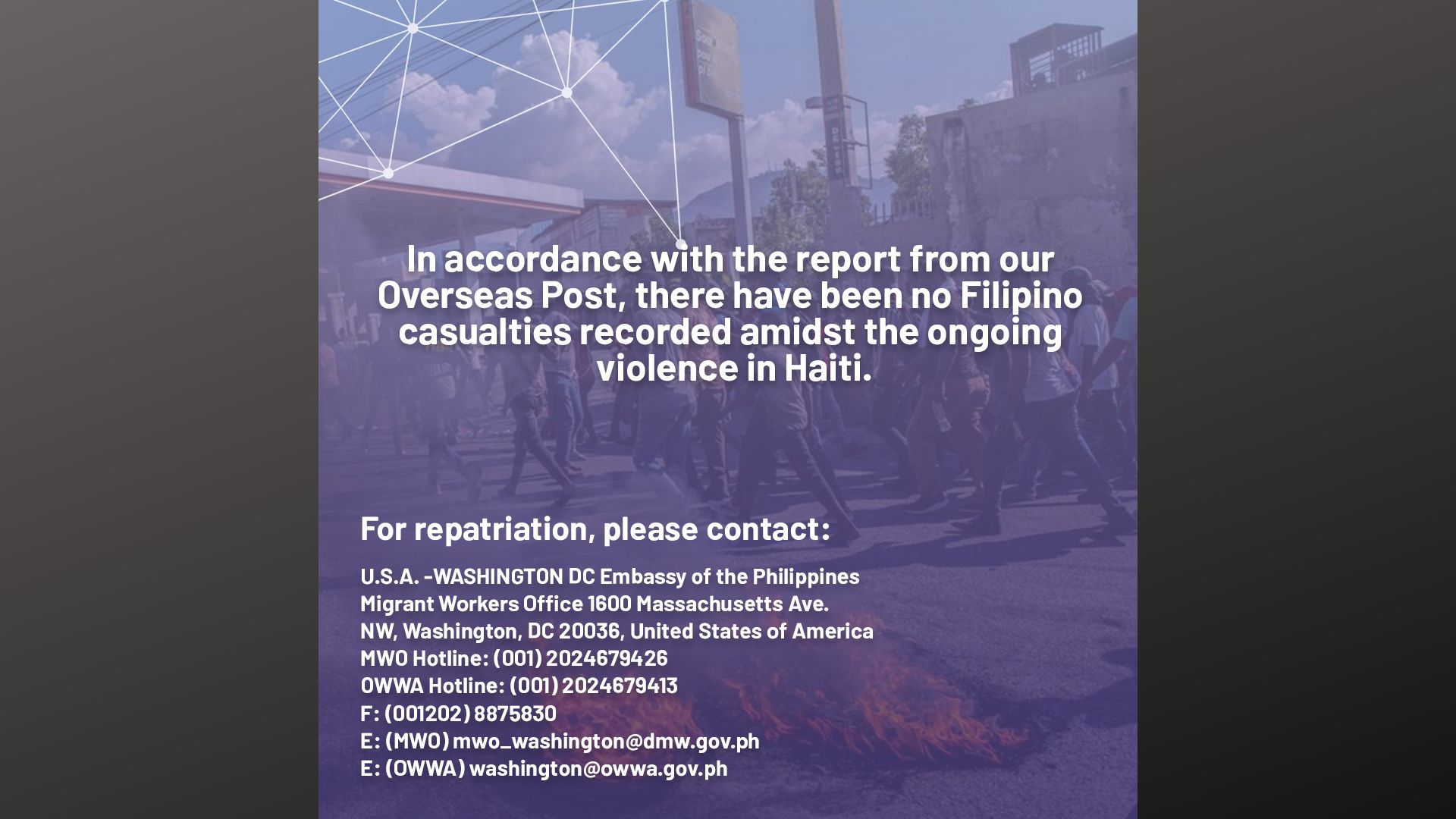 Mga Pinoy sa Haiti ligtas ayon sa OWWA