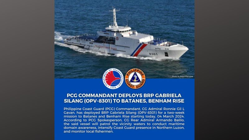 BRP Gabriela ipinadala sa Benham Rise