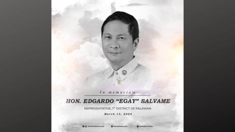 Palawan 1st Dist. Rep. Edgardo “Egay” Salvame sumakabilang buhay na