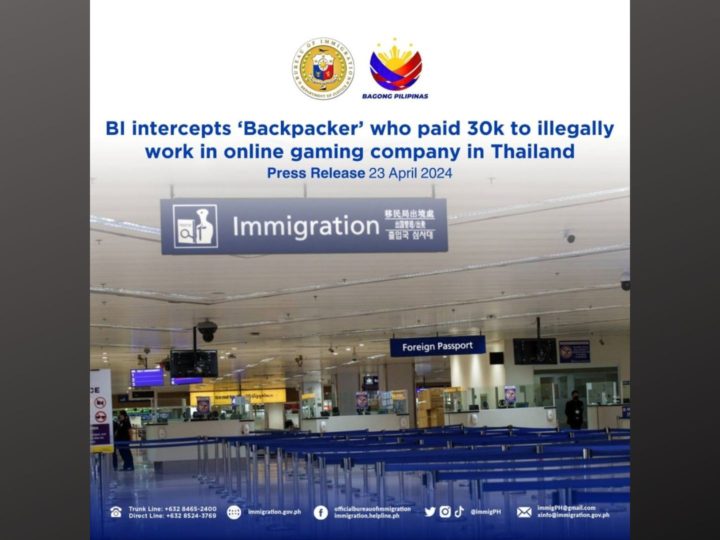 Backpacker na nagbayad ng P30K para ilegal na makapagtrabaho sa Thailand, naharang ng BI