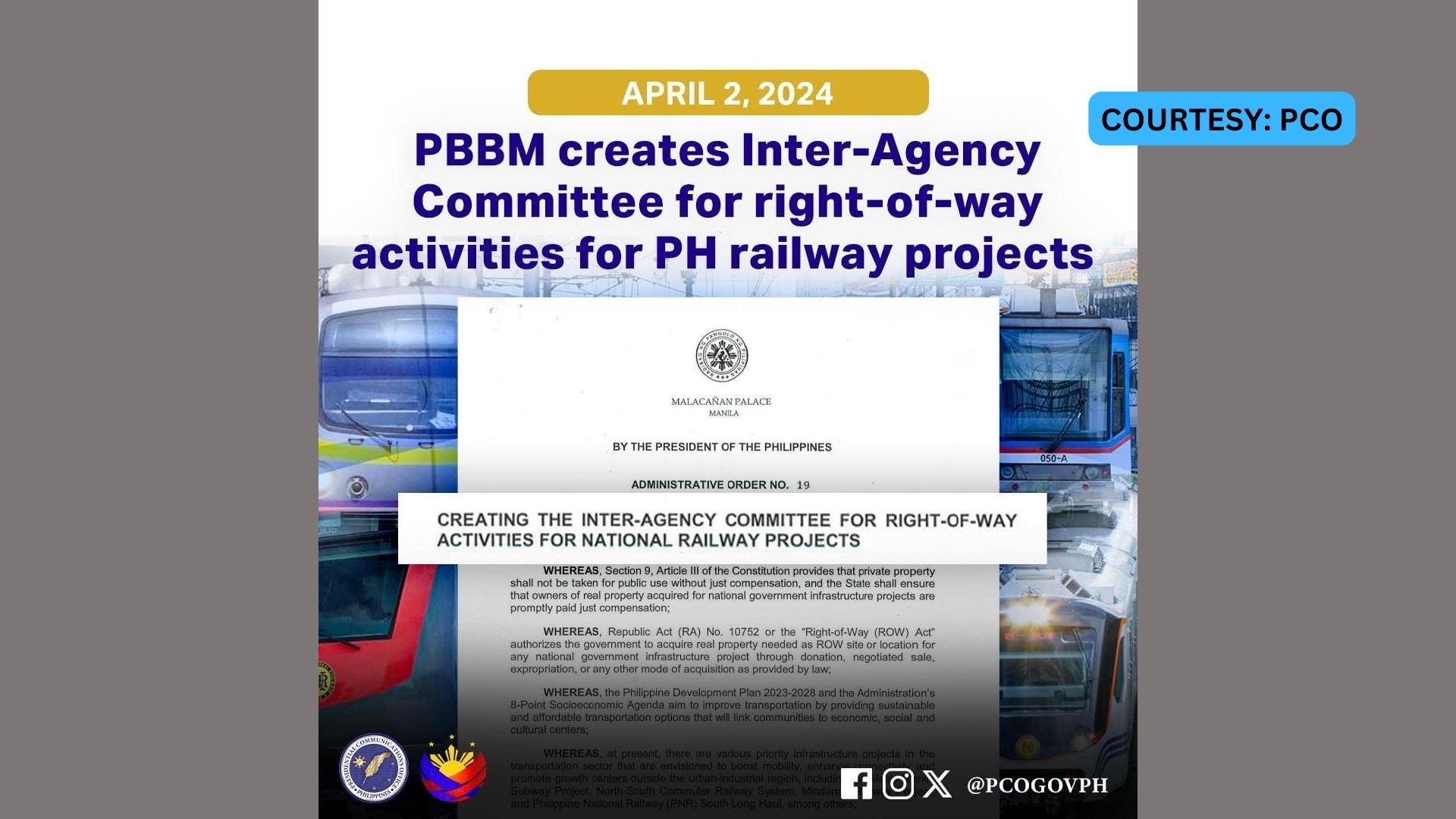 Inter-Agency Committee for Right-of Way binuo para mapabilis ang railway projects sa bansa