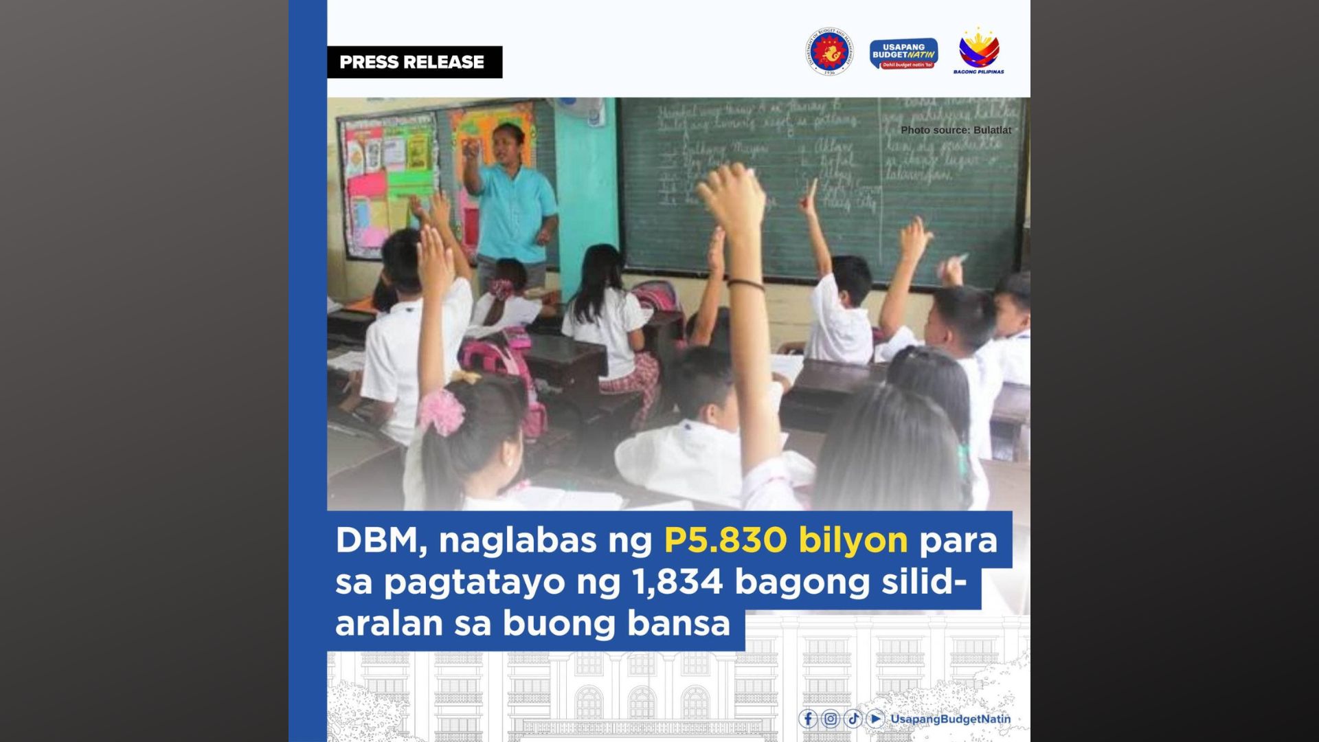 P5.8B na pondo para sa pagtatayo ng mahigit 1,800 na silid-aralan inaprubahan ng DBM