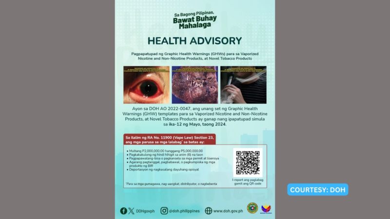 Graphic Health Warnings sa mga Vape Products ipatutupad na sa susunod na buwan