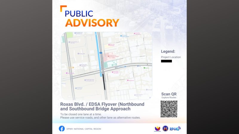 Roxas-EDSA flyover at northbound lane ng Roxas Blvd. sasailalim sa repair