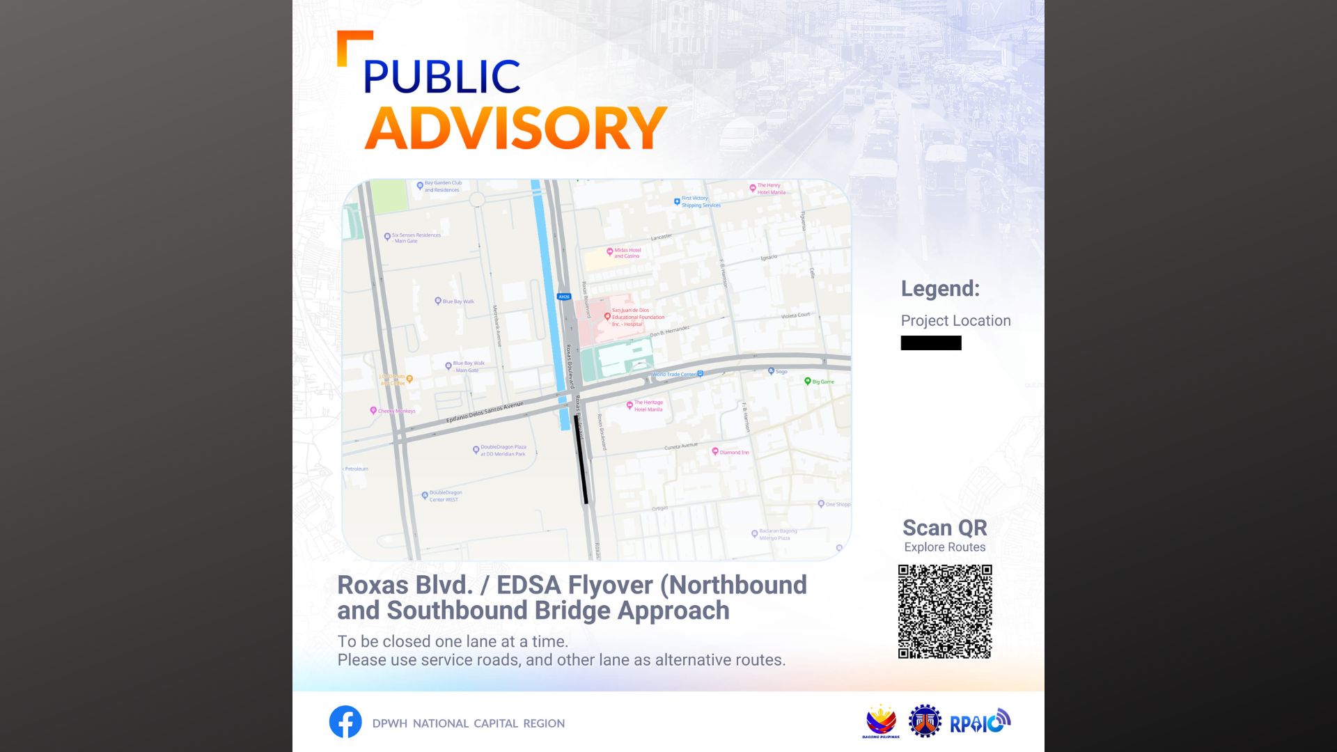 Roxas-EDSA flyover at northbound lane ng Roxas Blvd. sasailalim sa repair