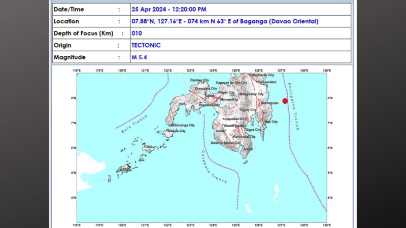 Baganga, Davao Oriental niyanig ng magnitude 5.0 na lindol