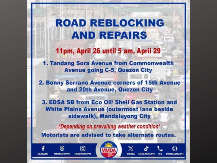 DPWH magsasagawa ng road reblocking ngayong weekend