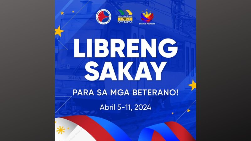 MRT-3 may libreng sakay sa mga beterano sa paggunita ng Philippine Veterans’ Week