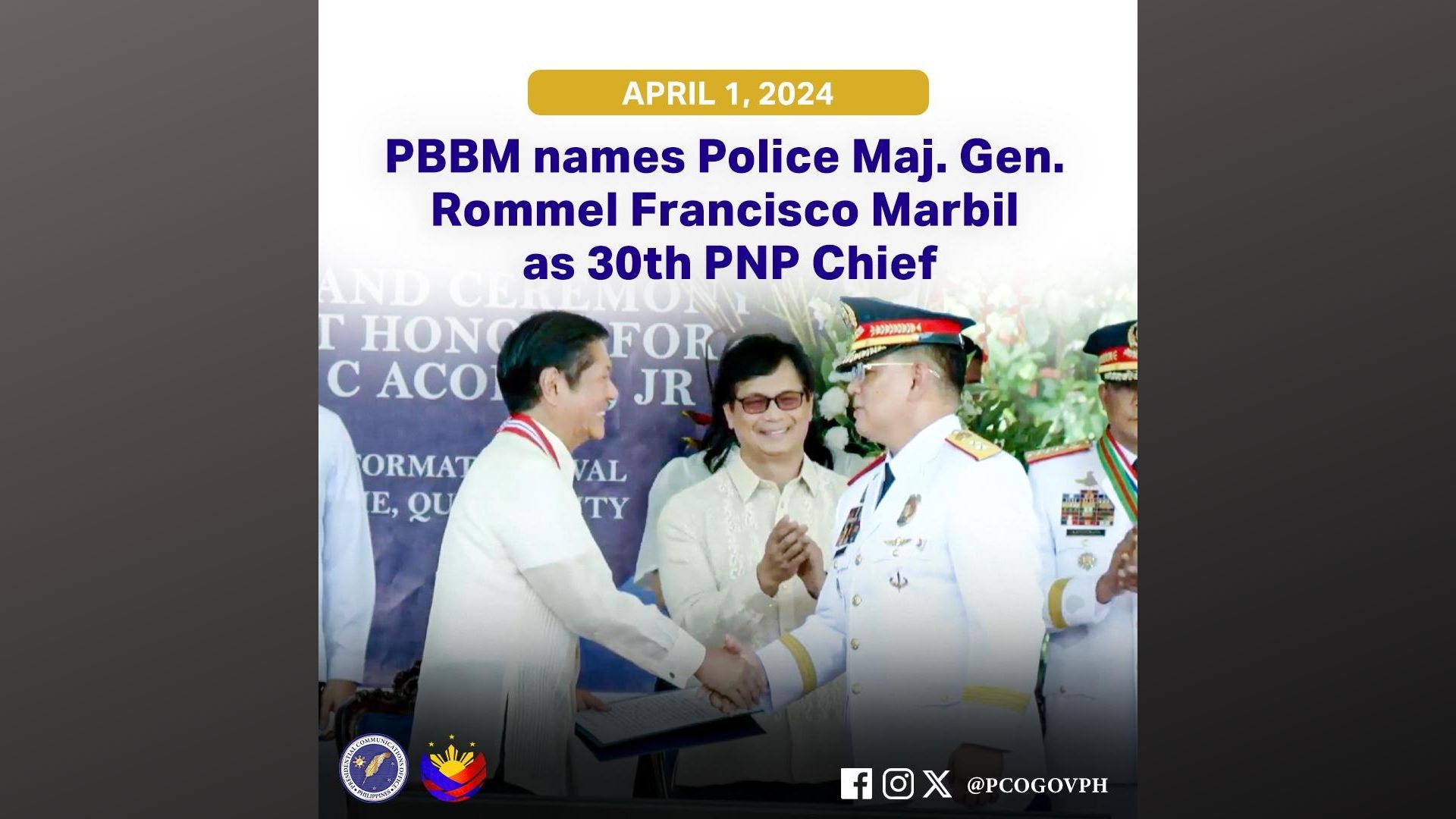 Police Major General Rommel Francisco Marbil itinalaga ni Pang. Marcos bilang bagong PNP chief