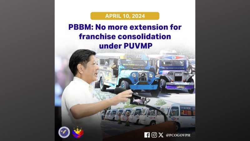 Deadline para sa consolidation sa ilalim ng PUV Modernization Program hindi na palalawigin ayon kay Pang. Marcos